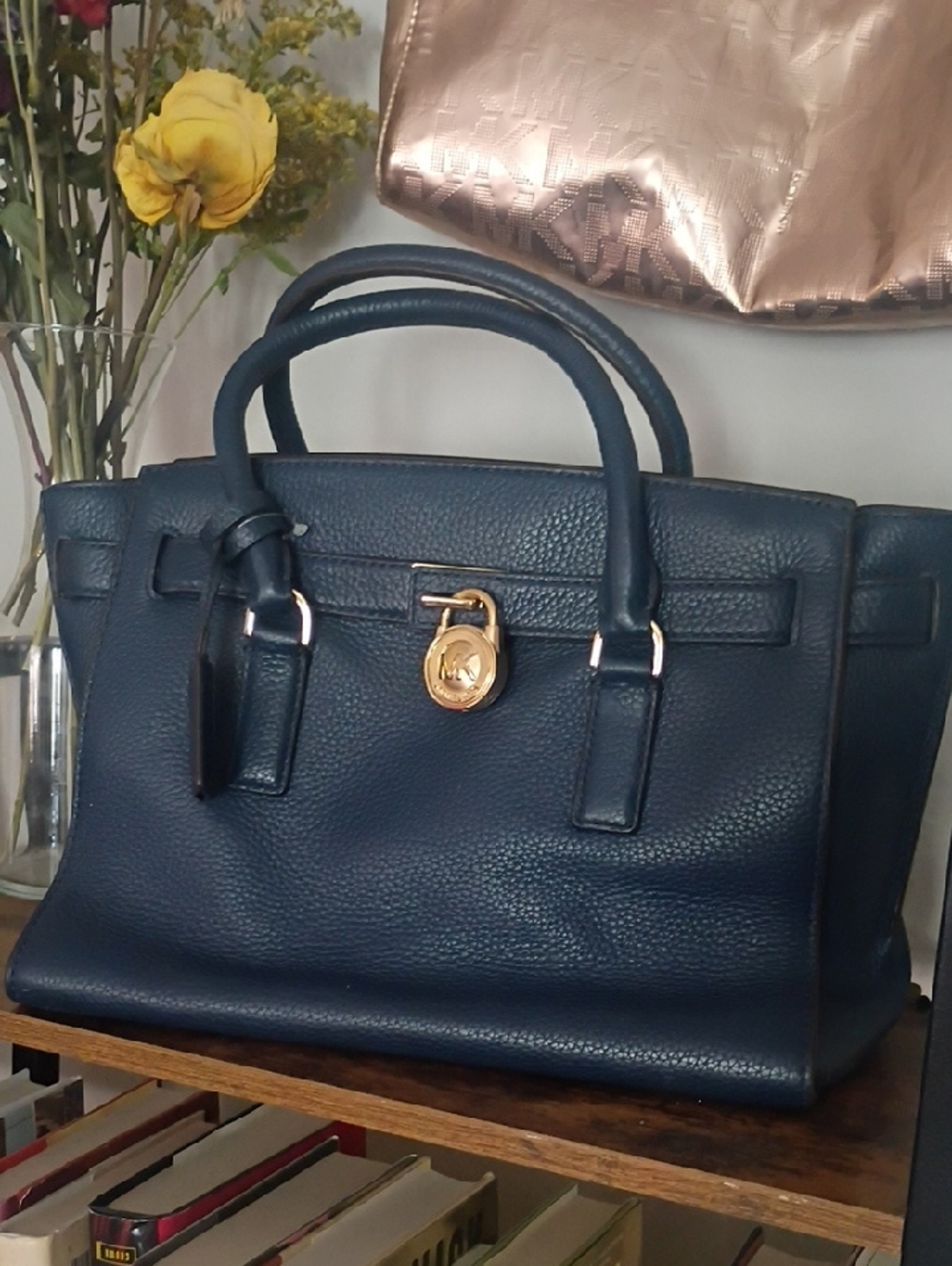 Michael Kors Hamilton Satchel in Navy Saffiano Leather
